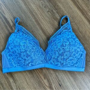 KNIX Knixy Lace Deep V Bralette Bra Size XL Blue Wireless‎ Comfort Plunge